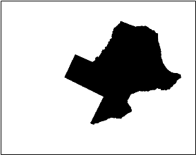 A black and white map of the state of Texas that has been rotated so that North is no longer up